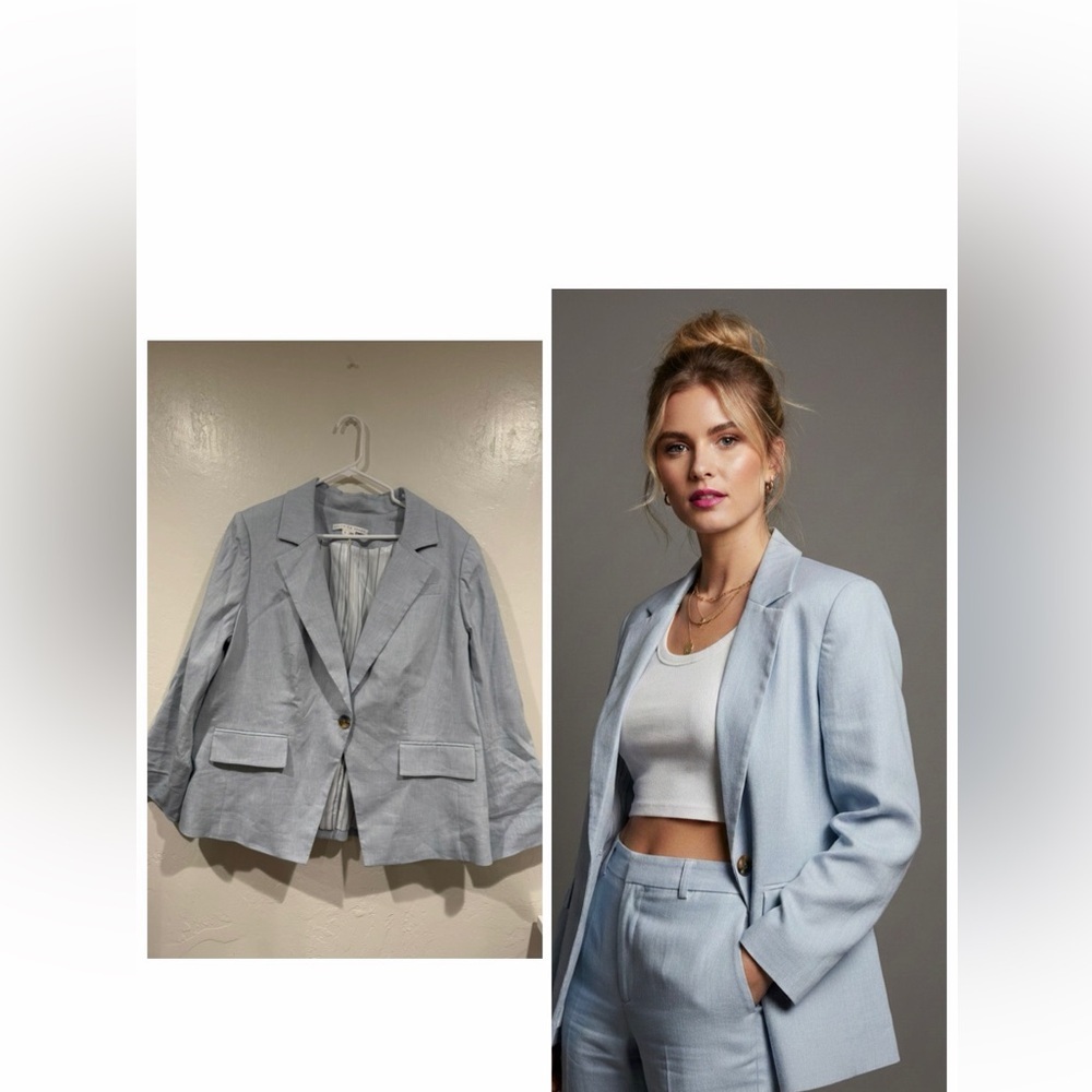 Veronica Beard Light Blue Single-Button Blazer